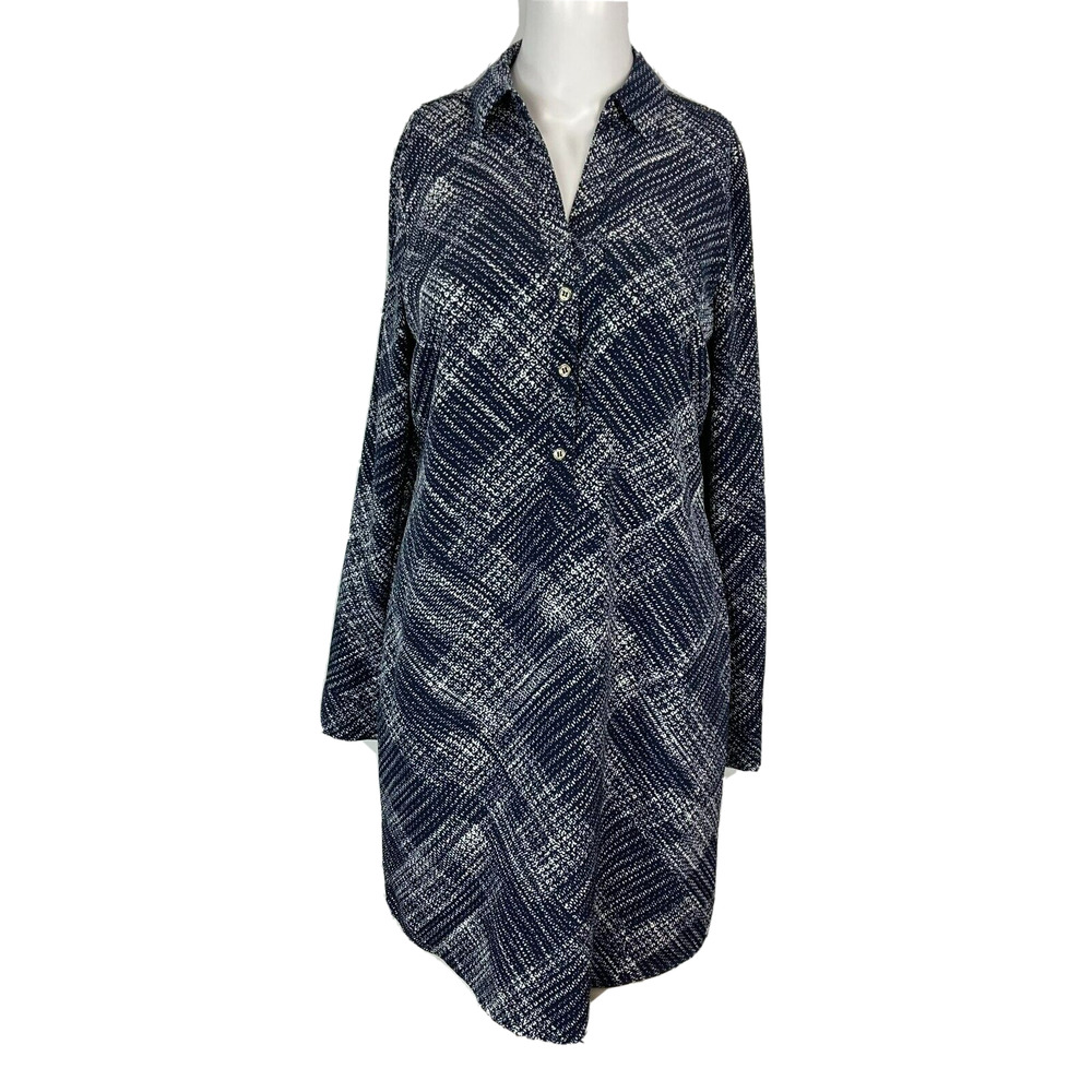 The Limited Dress Womens Sz XS Navy Blue White Collared Ashton Shirt Button